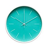 Contemporary Interior Design Minimalist Palette 12” Silent Non-Ticking Sweep Wall Clock with White Gloss Frame (Aquamarine)